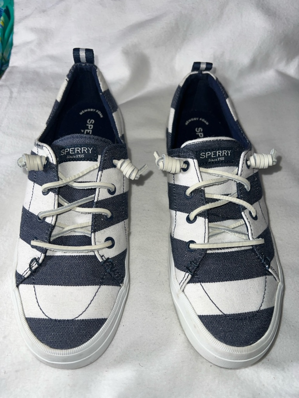 Sperry Kids Navy and White Striped Canvas Sneakers Size 9M